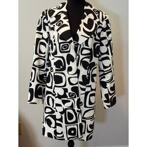 Madison Retro Trench Coat in Black and White Geometric Pattern